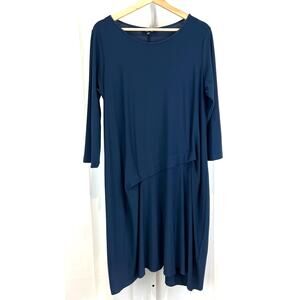 COMFY USA Size M Sun Kim Caroline Short Dress Tiered 3/4 Sleeve Dark Teal Blue